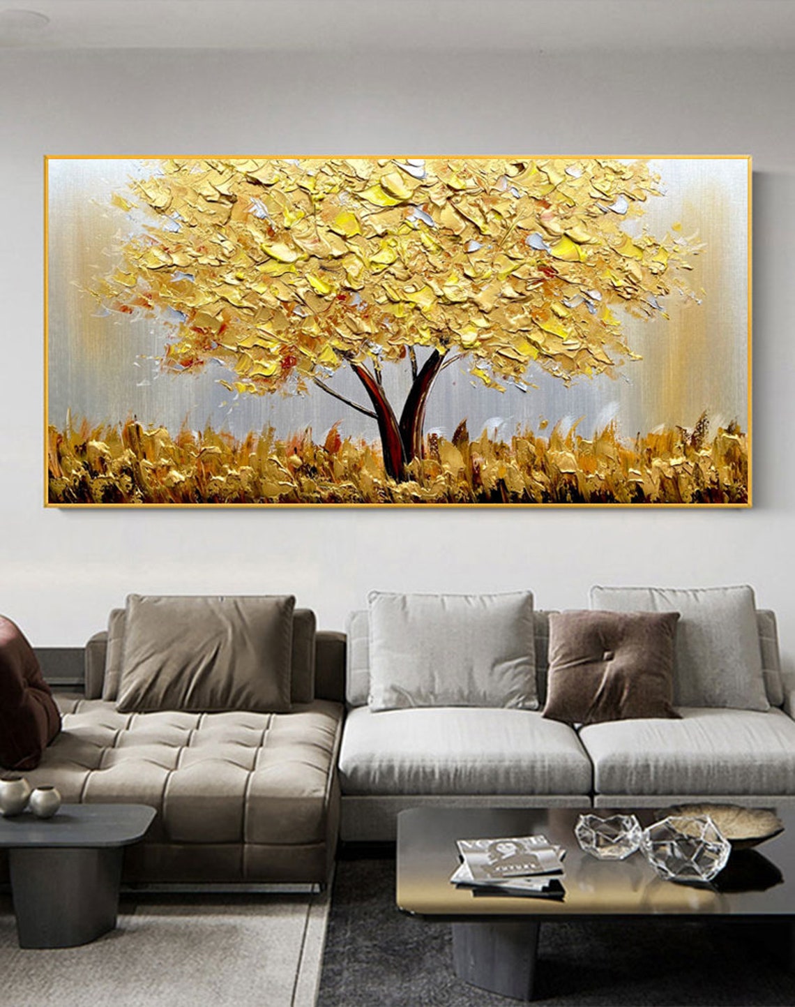 Resin Art On Canvas - Árvore Dourada Florescente em Tela, Pintura